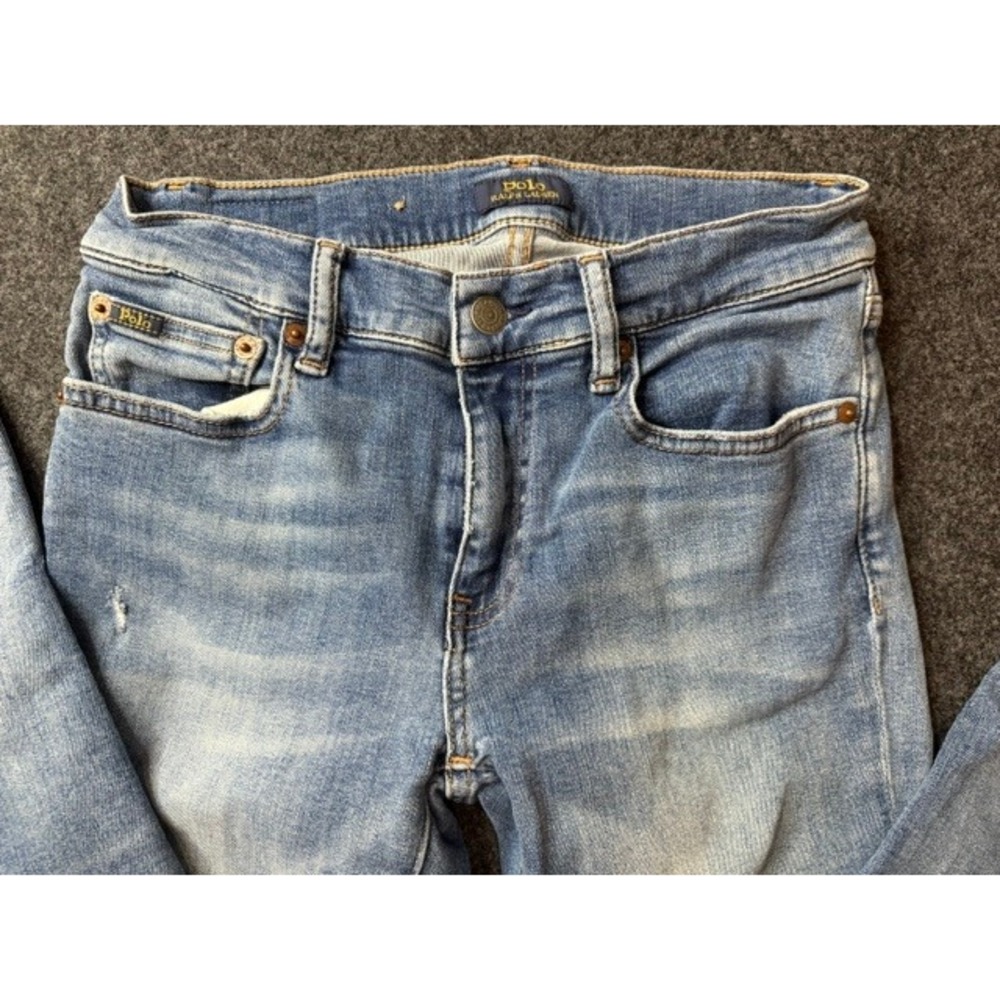 Polo Ralph Lauren Tompkins Skinny Jeans Distressed Light Wash Raw Hem Size 27 - Picture 3 of 4